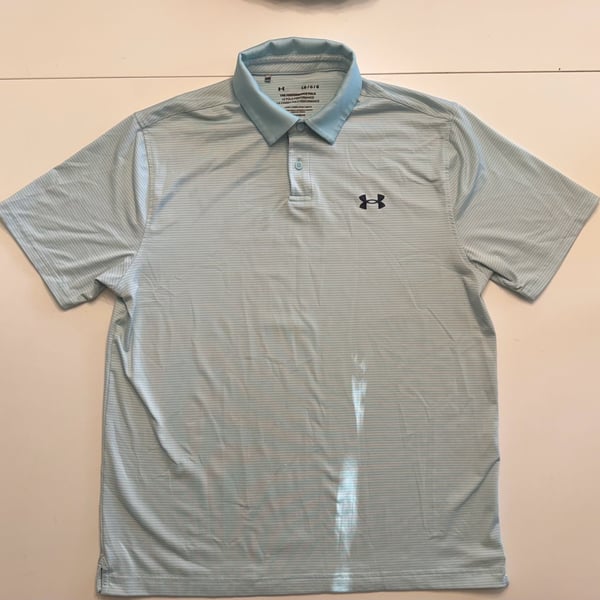 Under Armour The Performance Polo Light Blue Striped HeatGear Men's Size Large