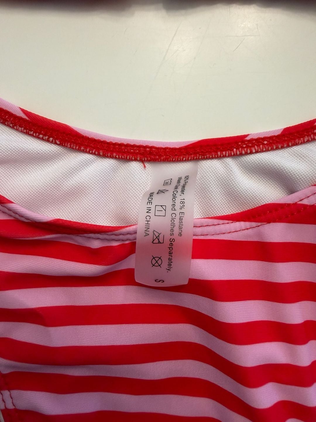Red and Pink Striped Halter Triangle Bikini Set Size S 2