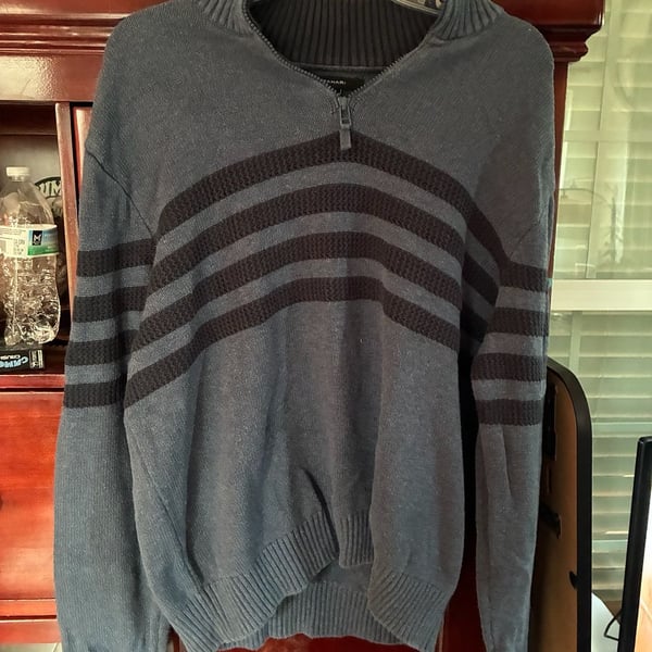 Tahari Mens Quarter Zip Pullover Striped Mock Neck Sweater Indigo Size XXL