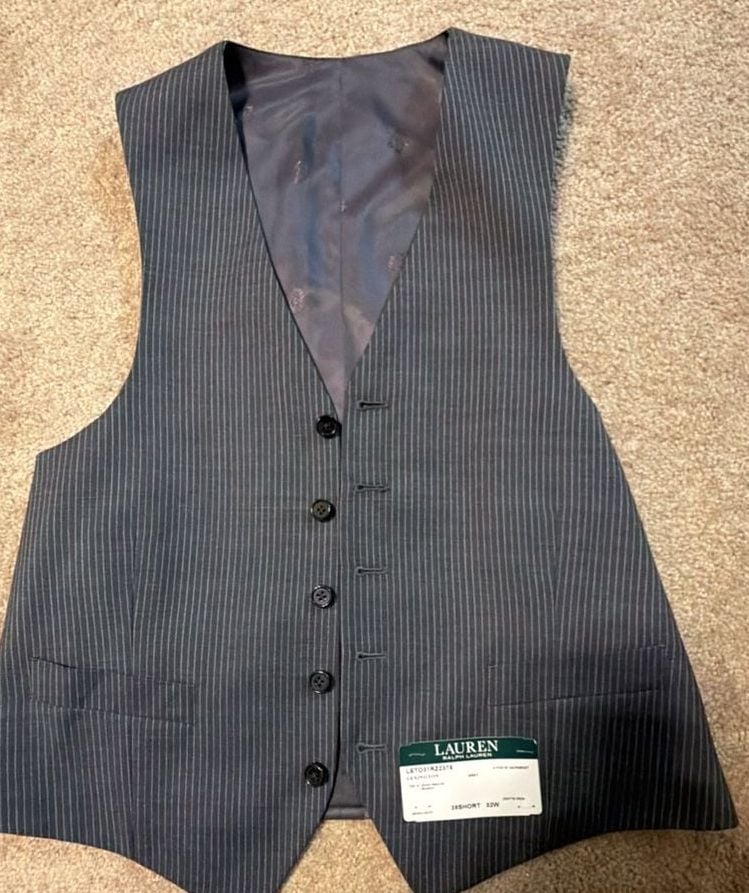 Lauren Ralph Lauren Lexington Grey Pinstripe Wool Vest Waistcoat 38 Short 2