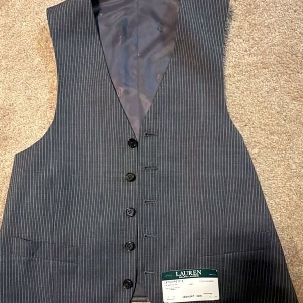Lauren Ralph Lauren Lexington Grey Pinstripe Wool Vest Waistcoat 38 Short