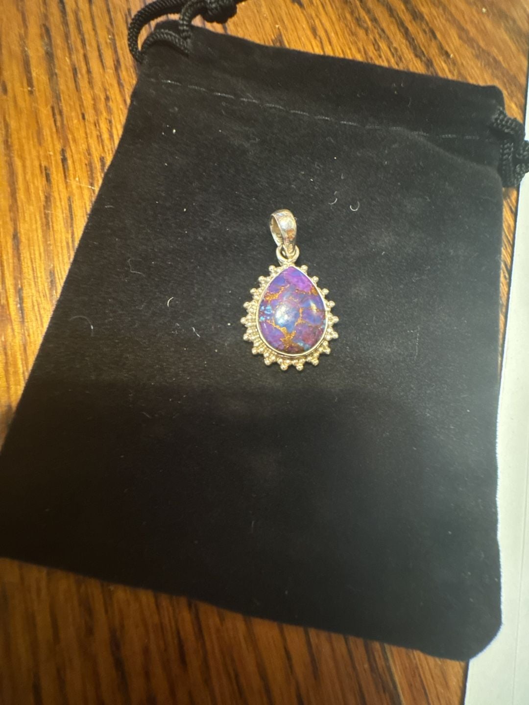 Purple Copper Turquoise Pear Teardrop Sterling Silver Pendant 2