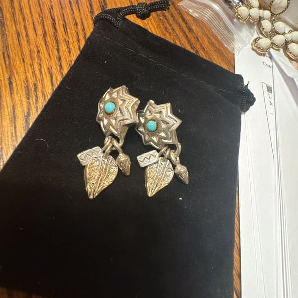 C. Stein Southwestern Style Turquoise Star and Leaf Dangle Stud Earrings