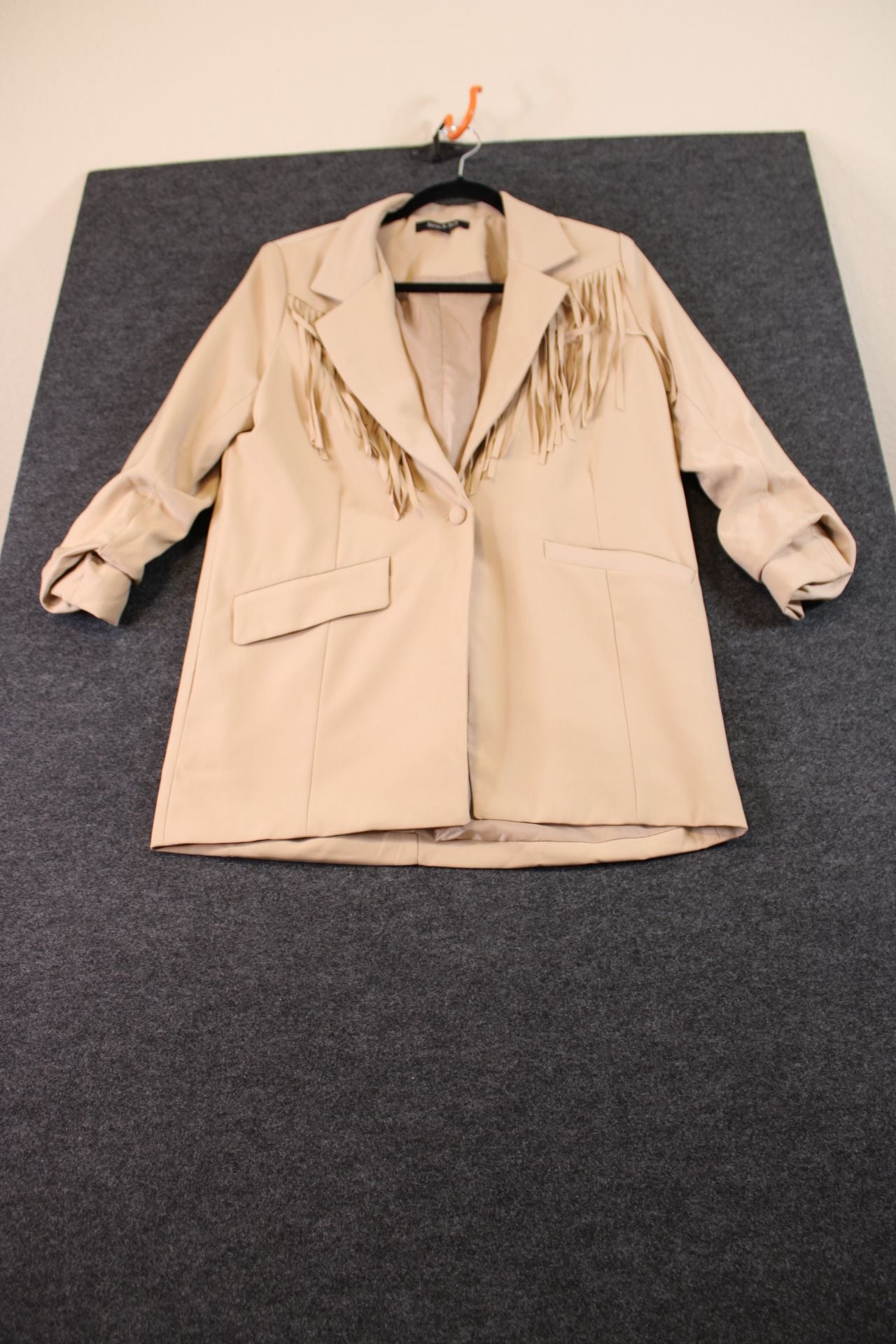 Strut & Bolt Beige Fringe Trim Blazer Jacket 2