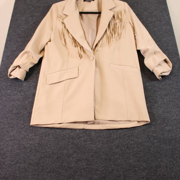 Strut & Bolt Beige Fringe Trim Blazer Jacket