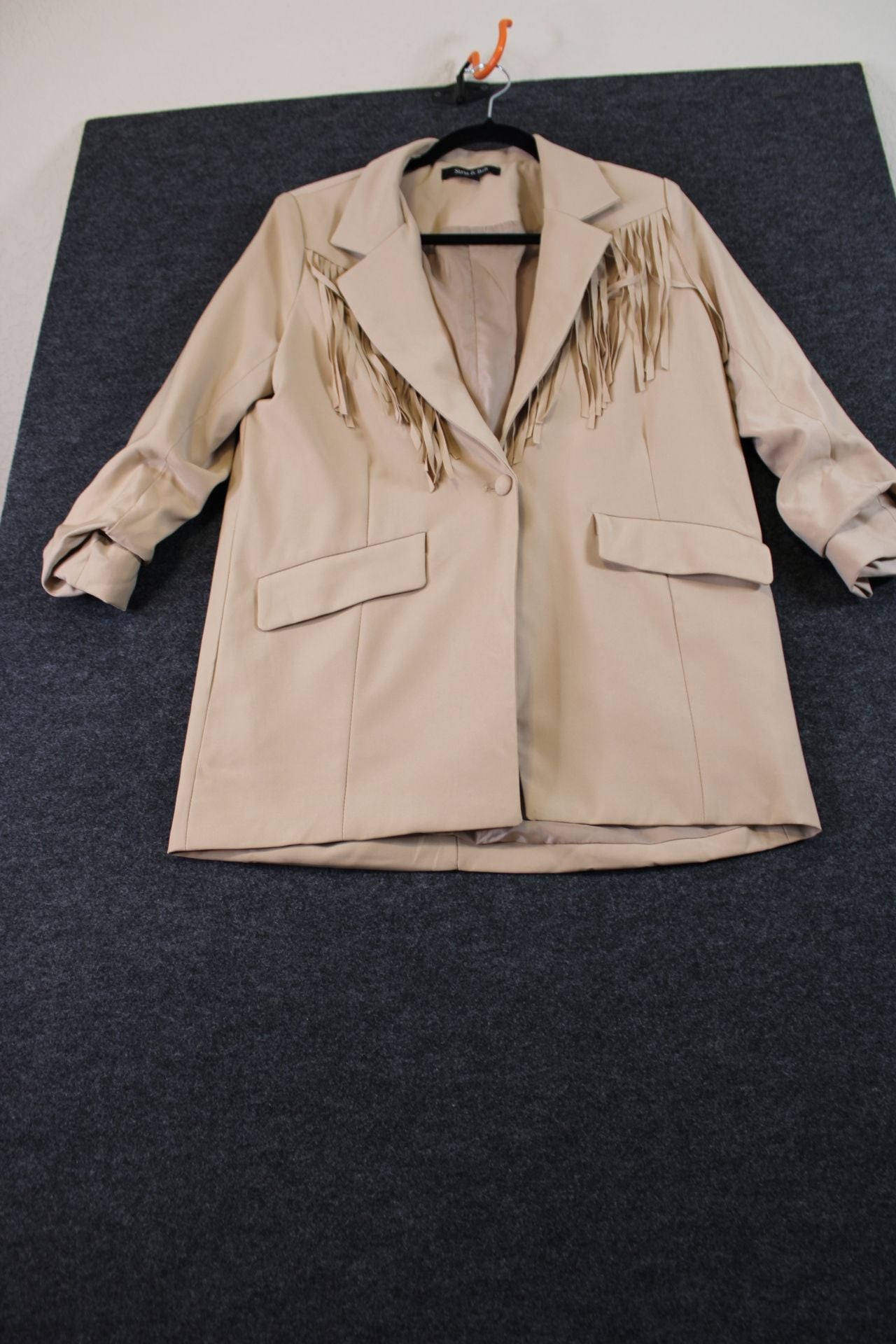 Strut & Bolt Beige Fringe Trim Blazer Jacket 3
