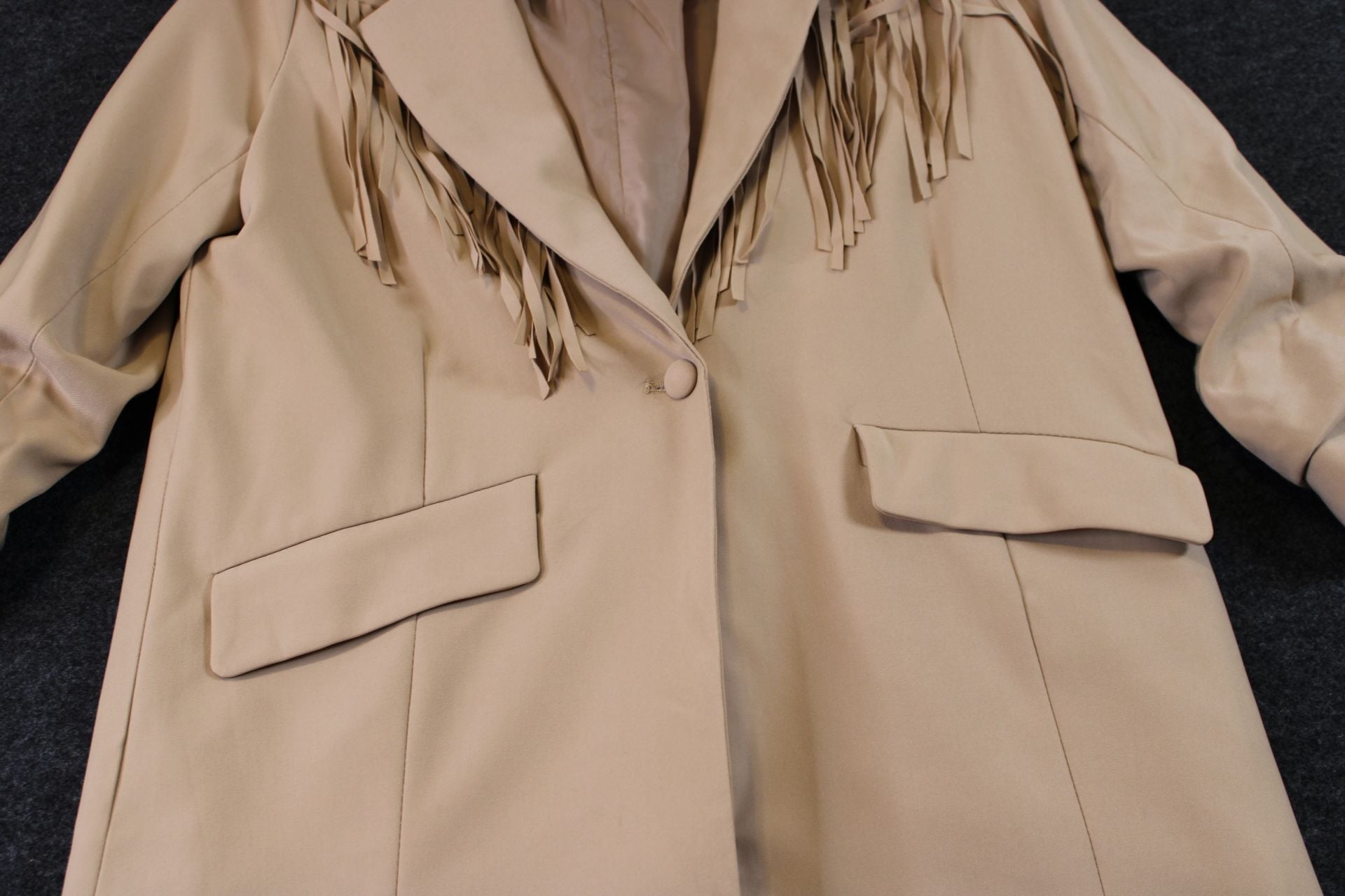 Strut & Bolt Beige Fringe Trim Blazer Jacket 4