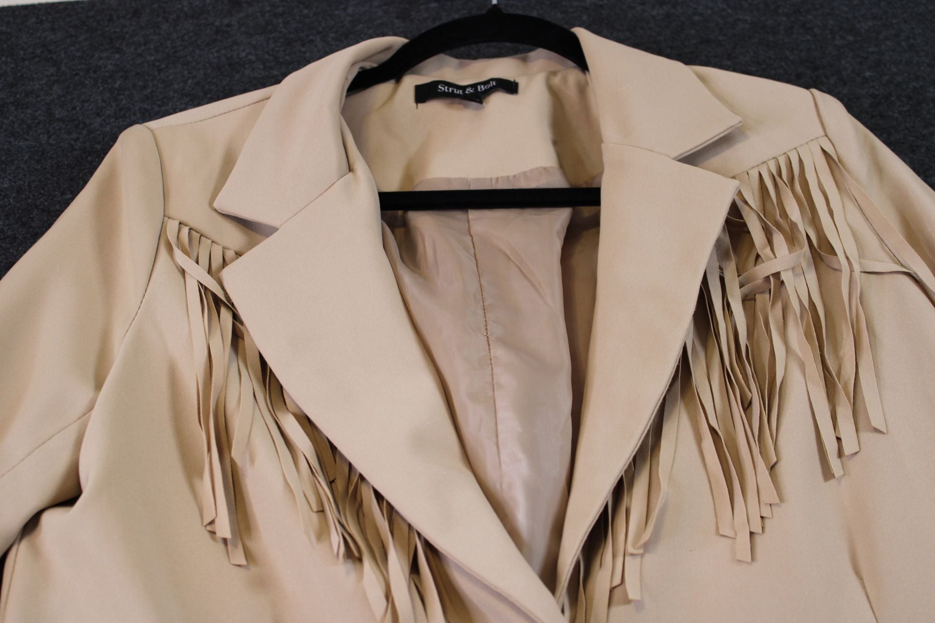 Strut & Bolt Beige Fringe Trim Blazer Jacket 5