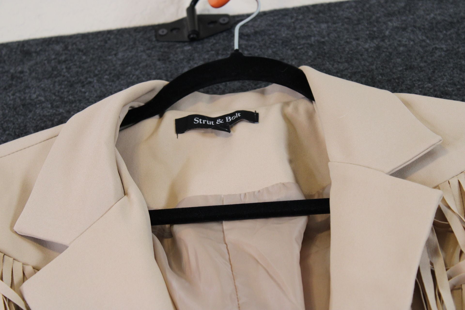 Strut & Bolt Beige Fringe Trim Blazer Jacket 6