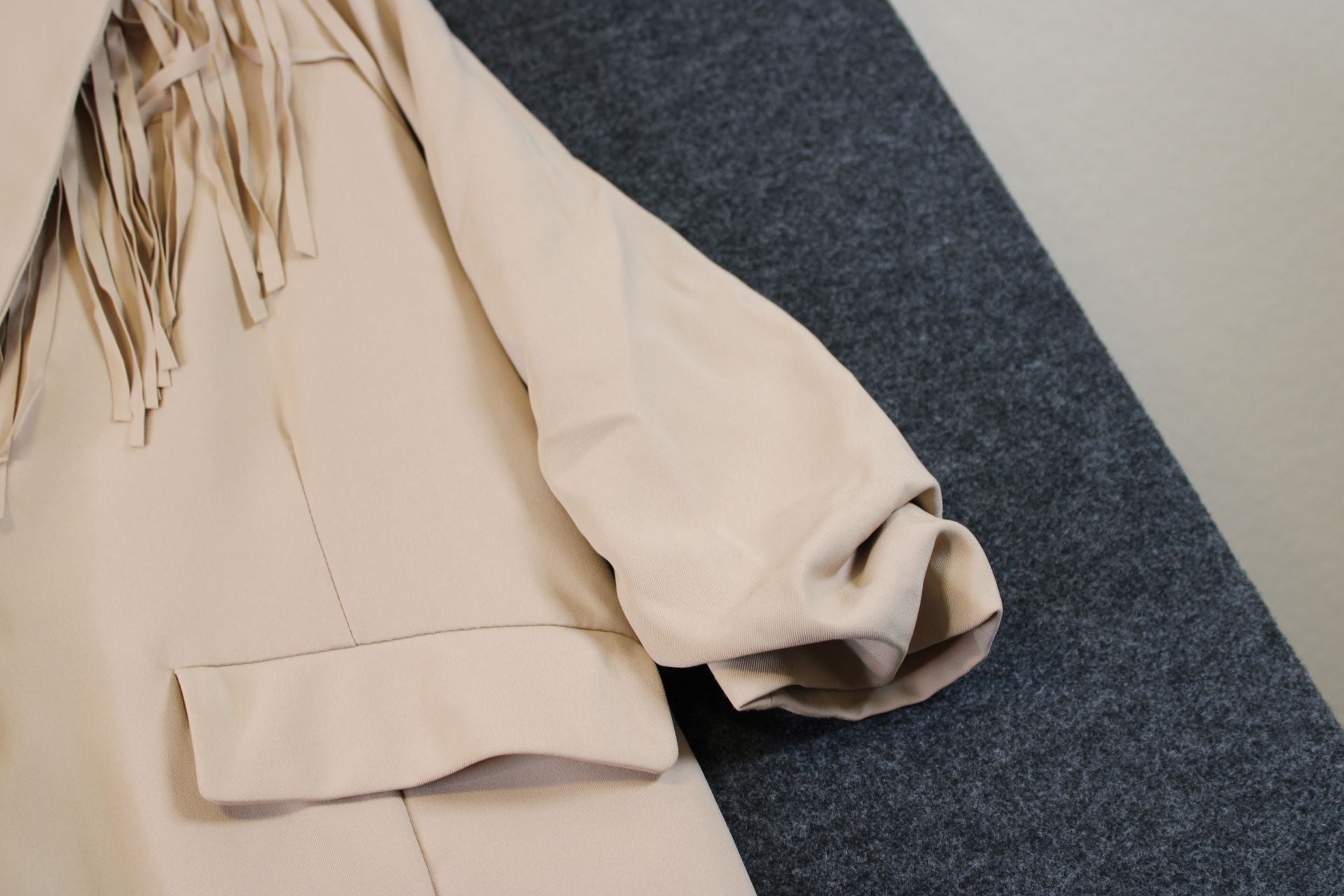 Strut & Bolt Beige Fringe Trim Blazer Jacket 7
