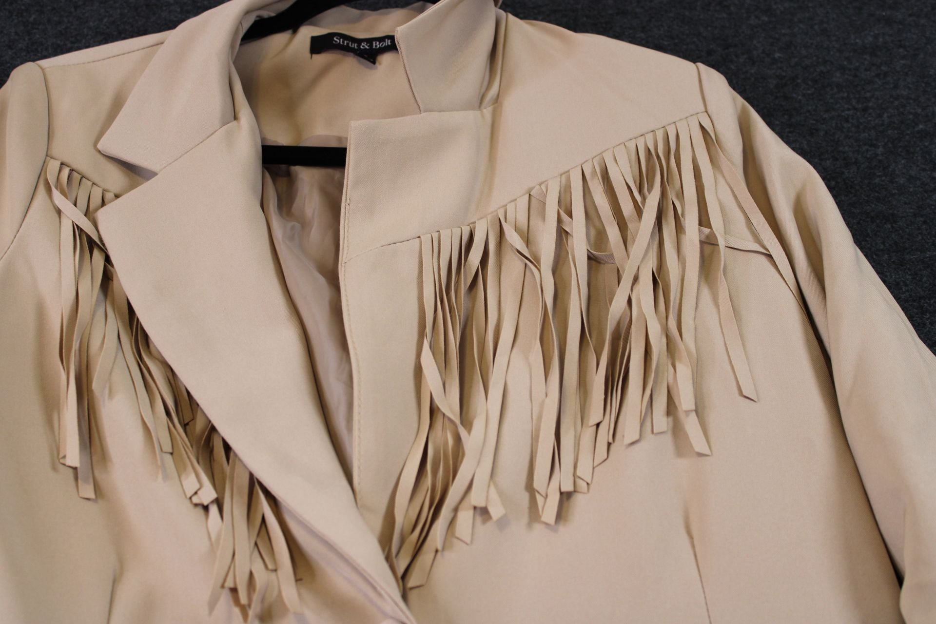 Strut & Bolt Beige Fringe Trim Blazer Jacket 8