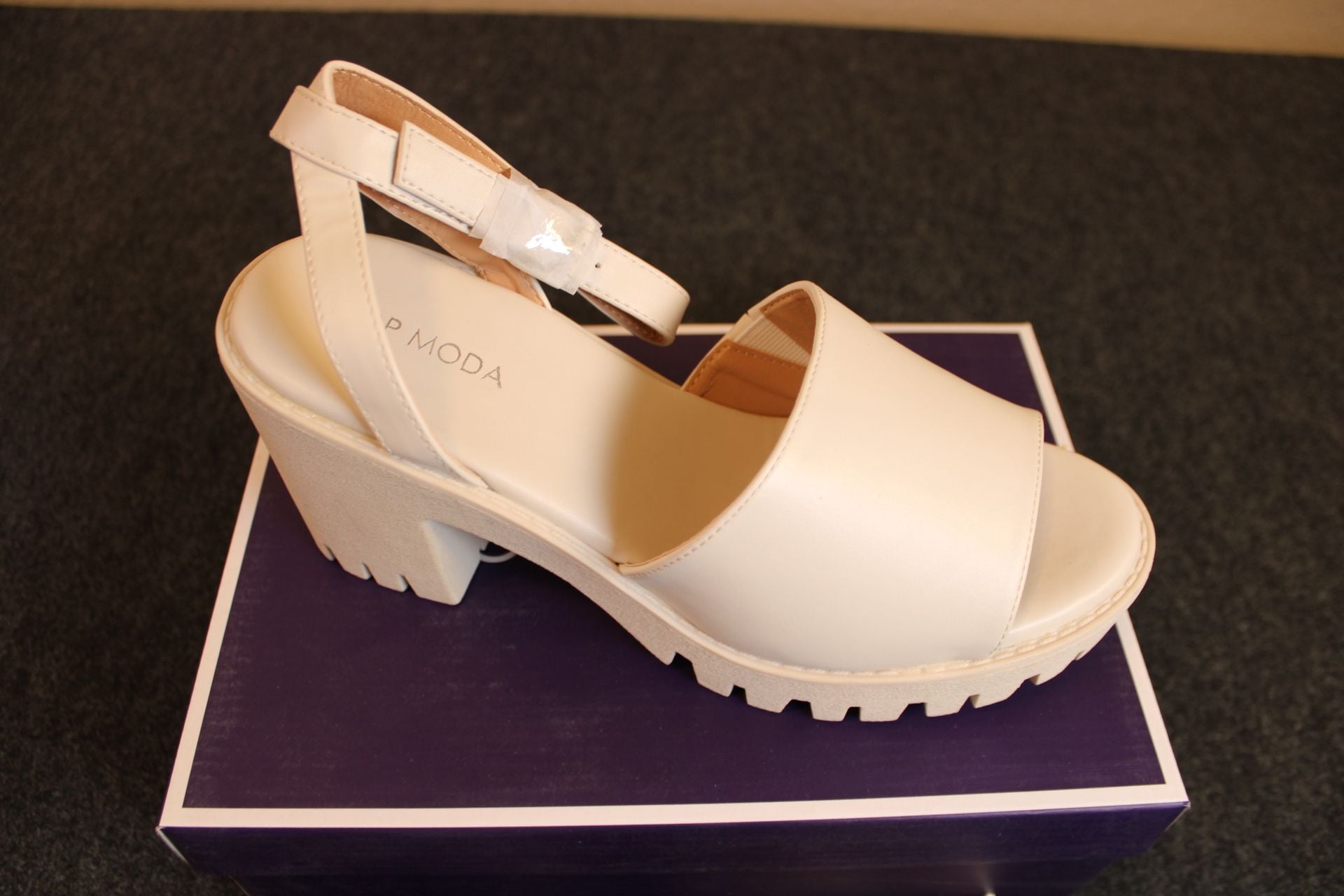 Top Moda MARRY Women's Fashion Open Toe Single Wide Band Chunky Lug Sole Block Heel Sandals 4
