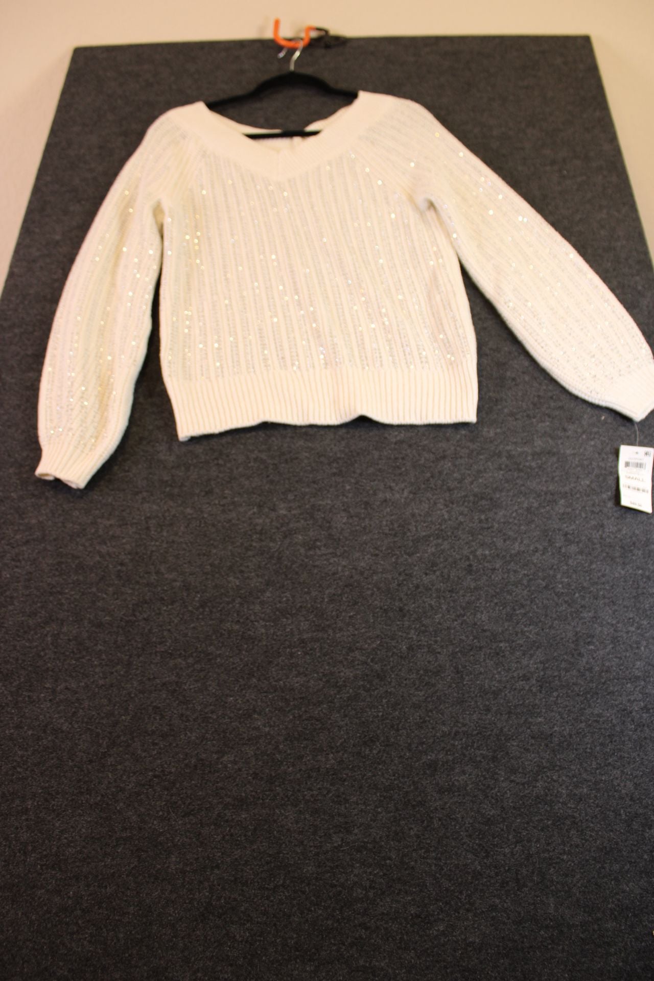 White Ribbed Knit Long Sleeve Pullover Sweater with Metallic Detail 5