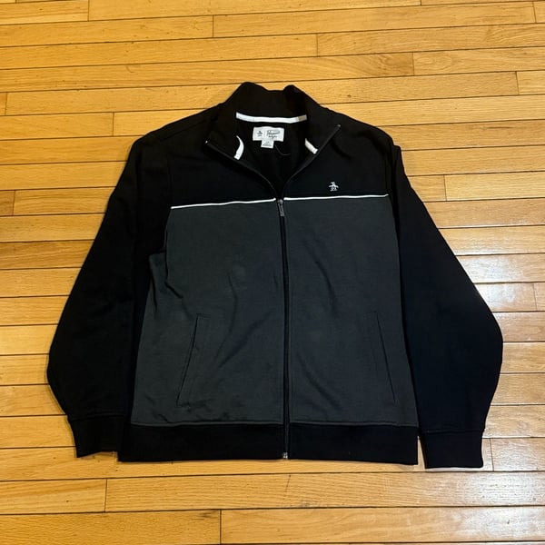 Original Penguin By Munsingwear Mens Black and Charcoal Gray Track Jacket Size L