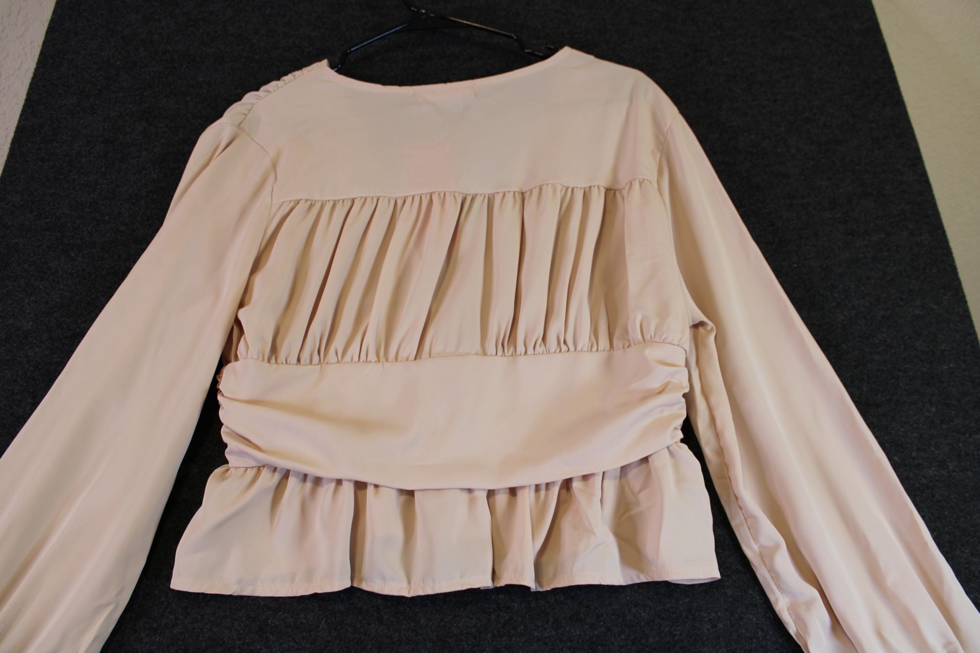 Mundefels Women's V-Neck Long Sleeve Button-Front Ruffle Peplum Top Beige 7