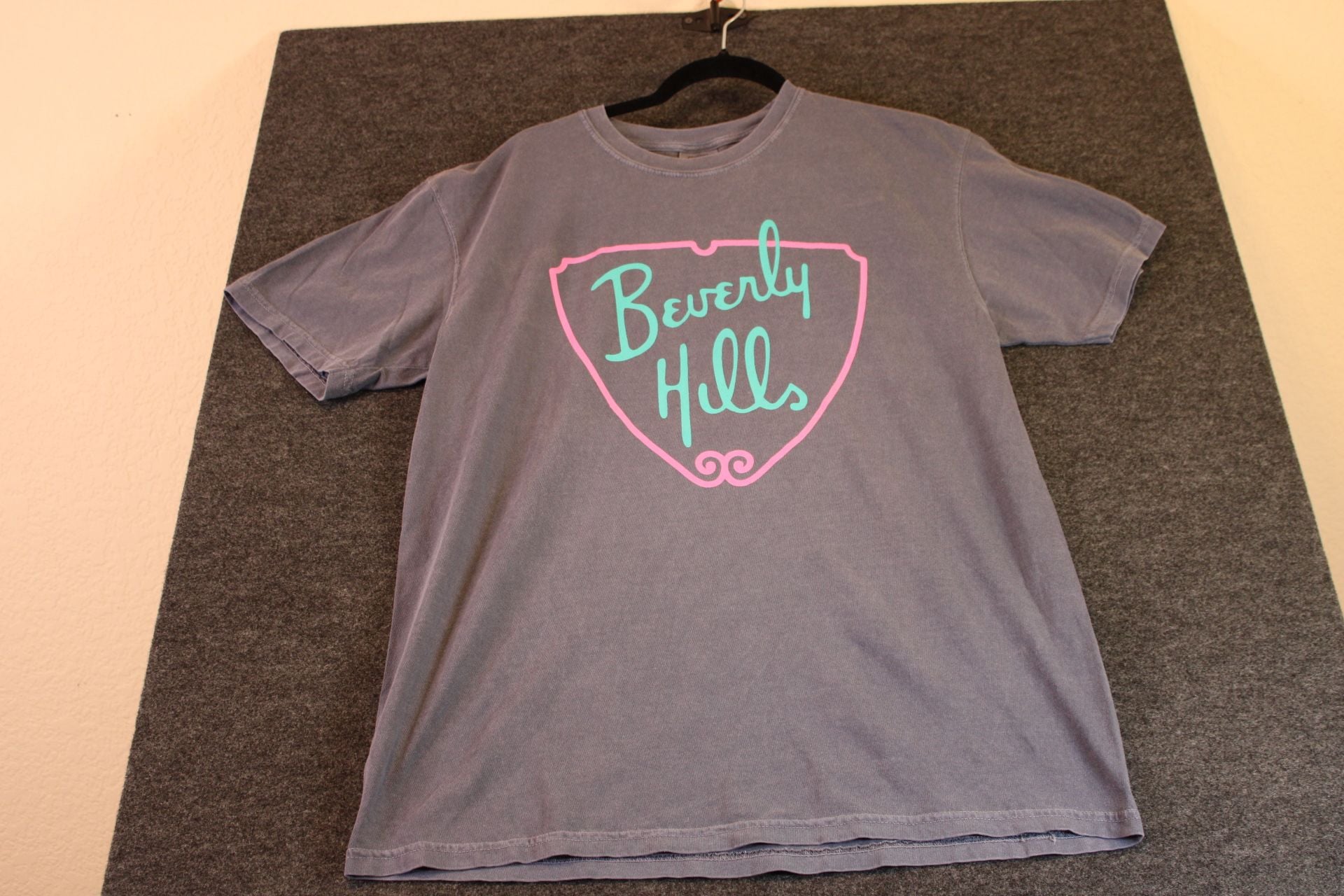 Beverly Hills Graphic T-Shirt Vintage Washed Grey Pink and Teal 2
