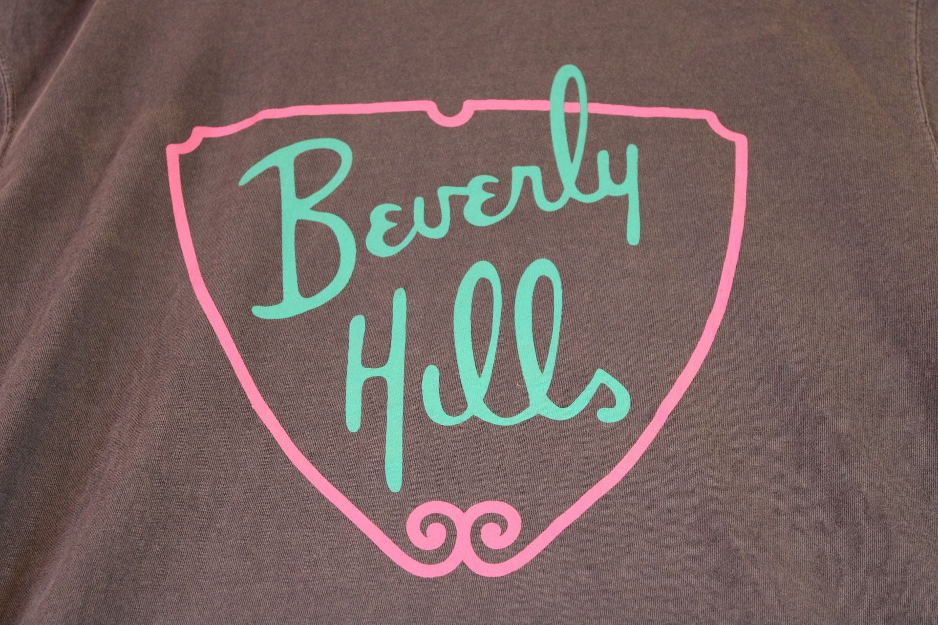 Beverly Hills Graphic T-Shirt Vintage Washed Grey Pink and Teal 3