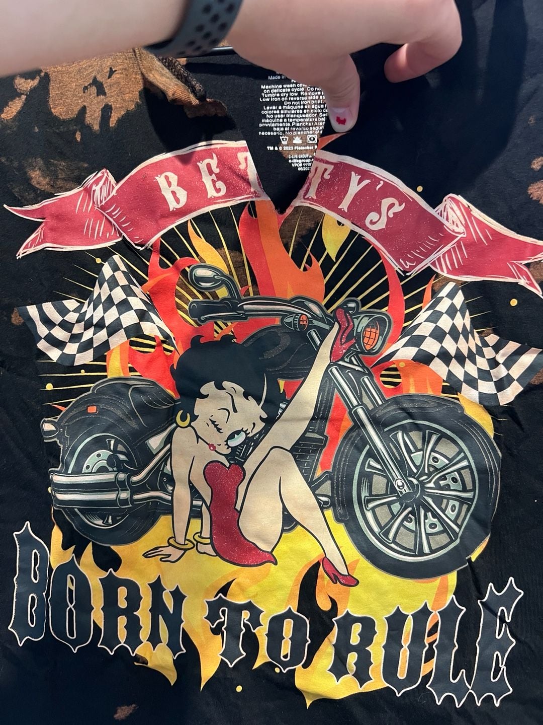Betty Boop Top Womens M Bettys Biker Born To Rule Motorcycle Cropped T Shirt New y2k Graphic 4