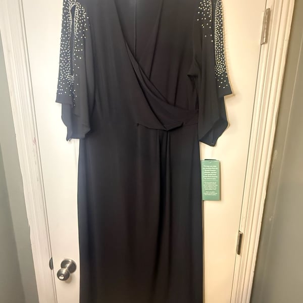 MSK Womens 3/4 Sleeve Embellished Cold-Shoulder Midi Dress Black XL
