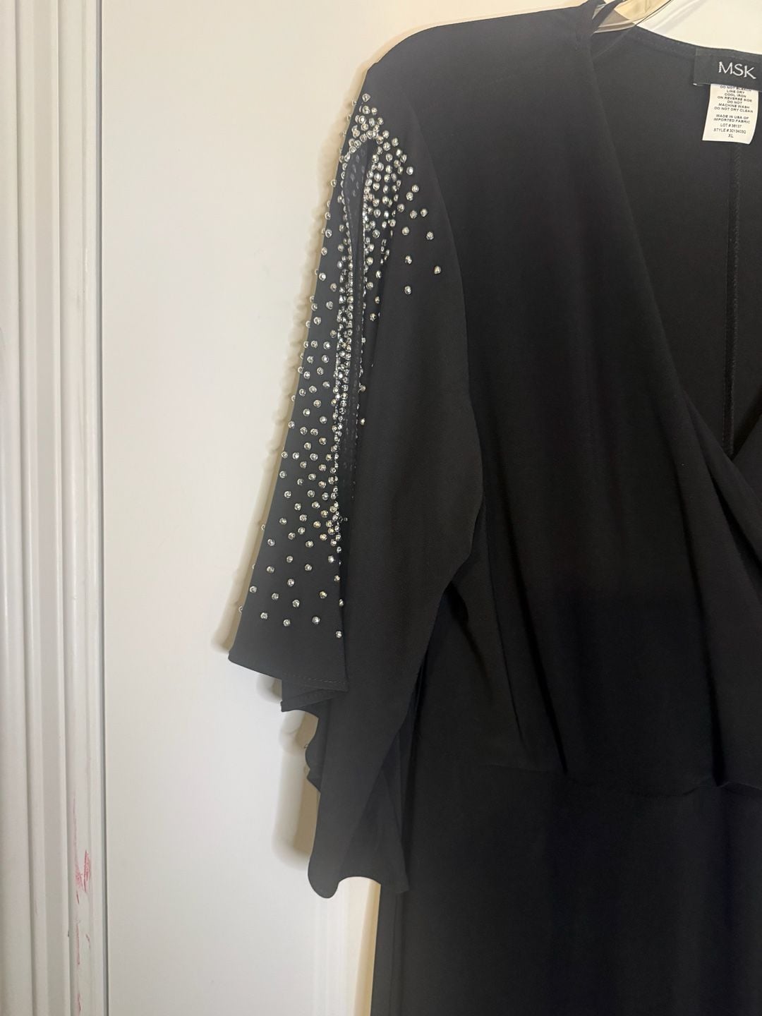 MSK Womens 3/4 Sleeve Embellished Cold-Shoulder Midi Dress Black XL 10