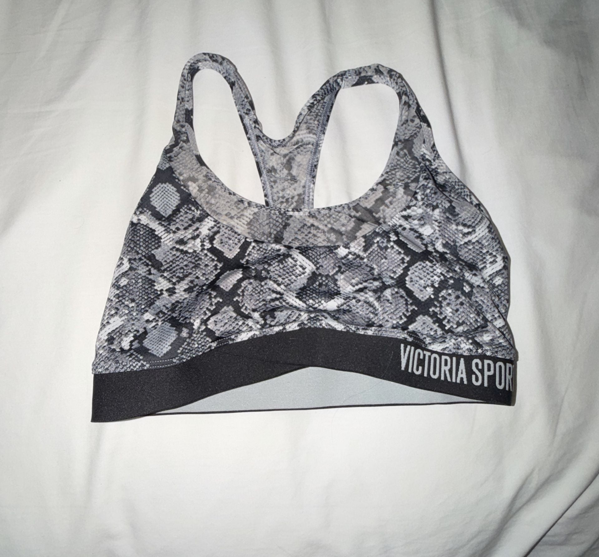 Victoria Sport Snakeskin Gray Black Racerback The Player Sports Bra 2