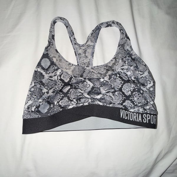Victoria Sport Snakeskin Gray Black Racerback The Player Sports Bra