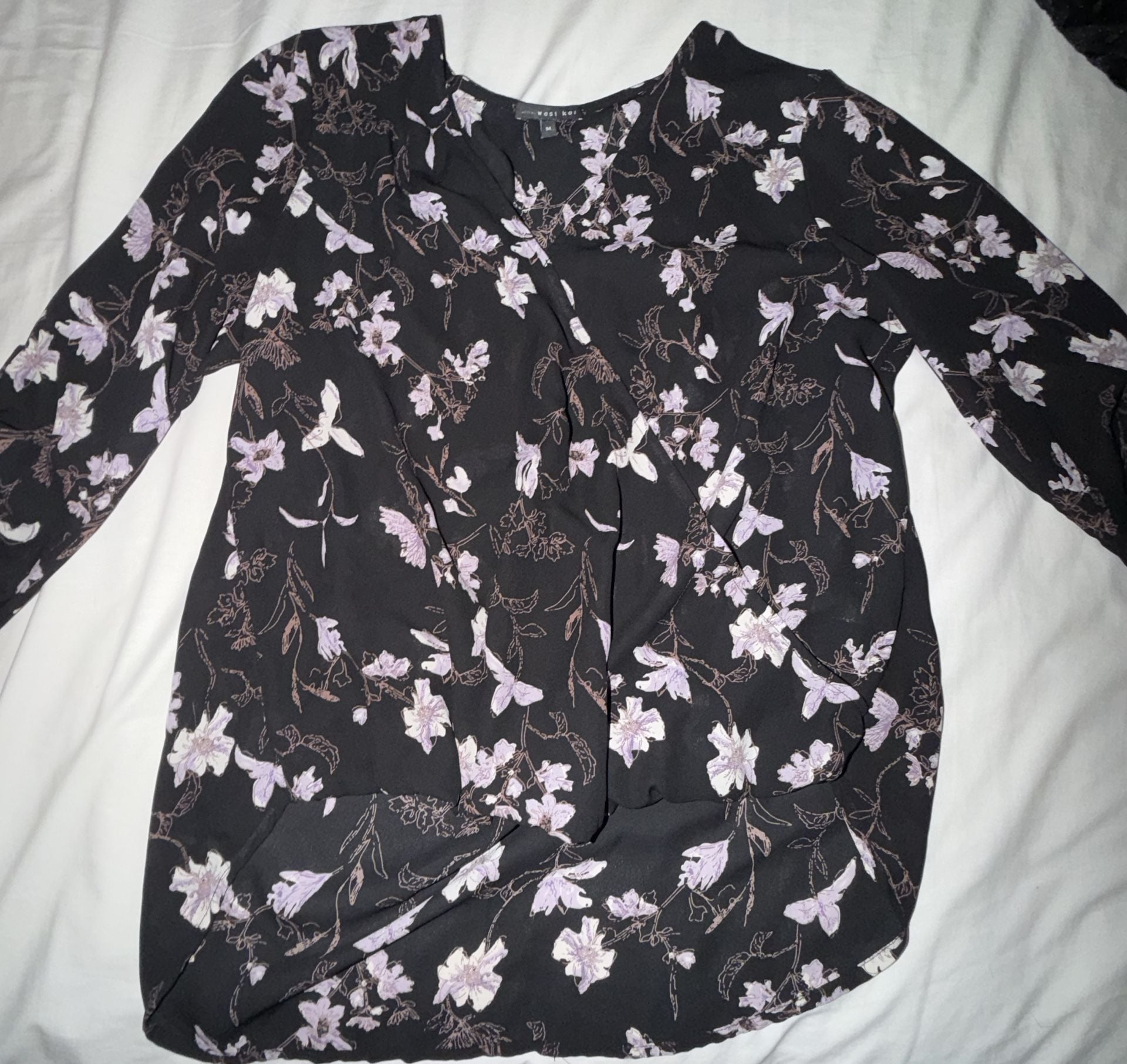 West Kei Alexa Surplice V-Neck Black Purple Floral Blouse 4