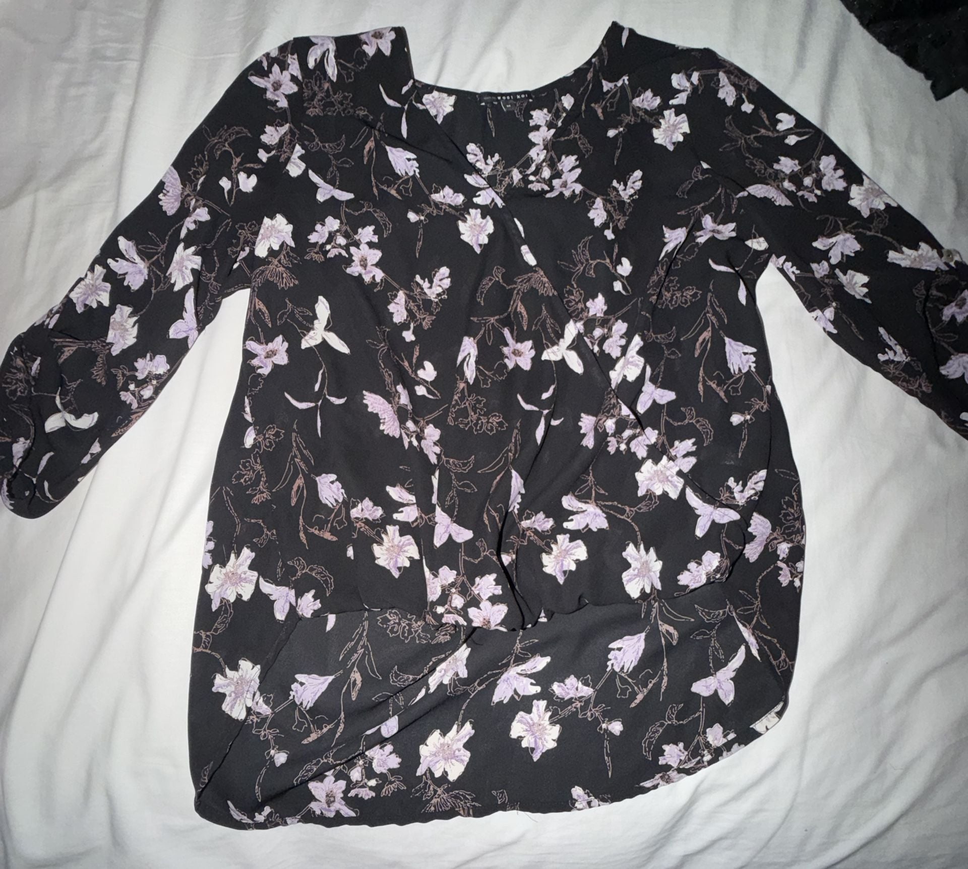 West Kei Alexa Surplice V-Neck Black Purple Floral Blouse 2