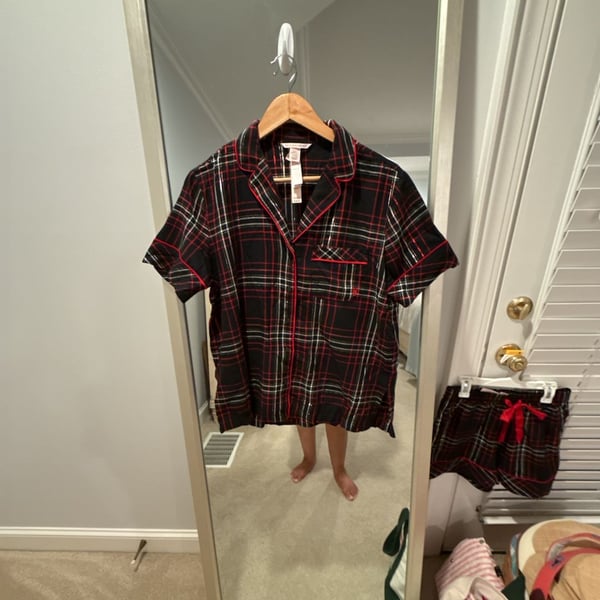 Victoria's Secret Flannel Short Pajama Set Black/Vs White/Red Yd Plaid XS