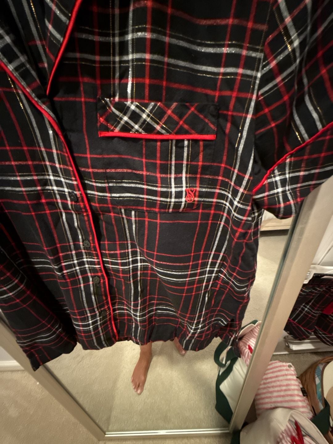 Victoria's Secret Flannel Short Pajama Set Black/Vs White/Red Yd Plaid XS 2