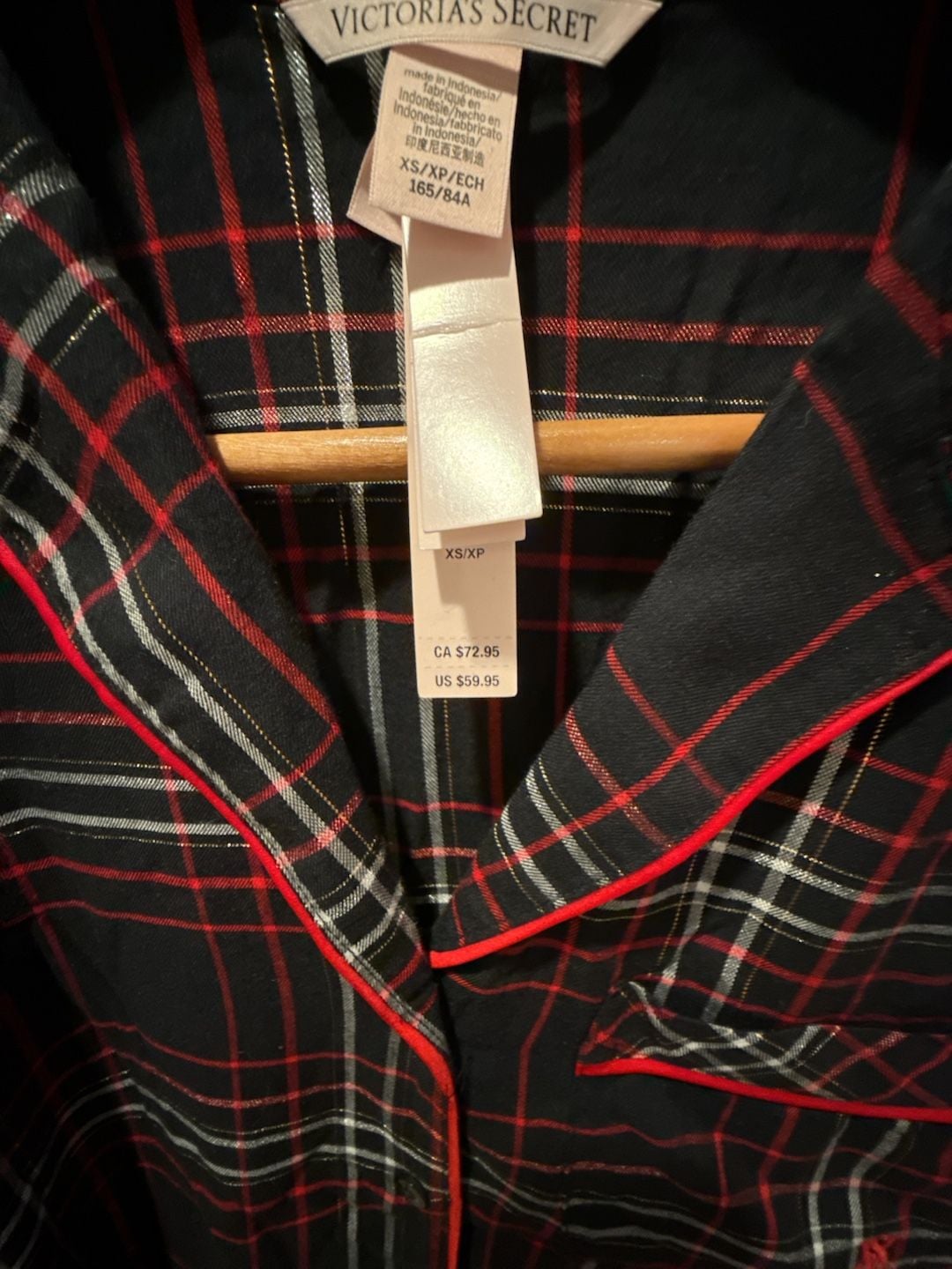 Victoria's Secret Flannel Short Pajama Set Black/Vs White/Red Yd Plaid XS 3