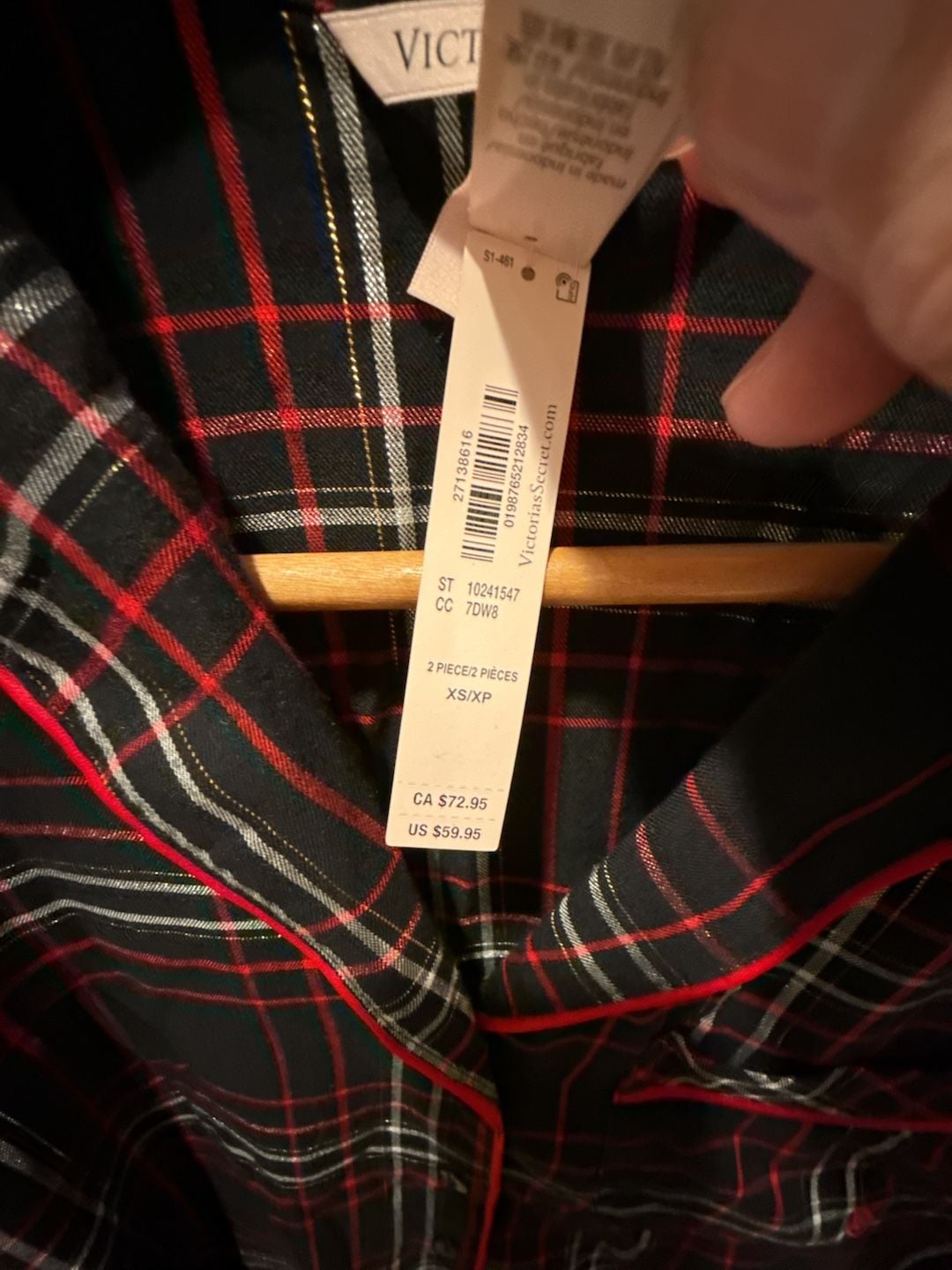Victoria's Secret Flannel Short Pajama Set Black/Vs White/Red Yd Plaid XS 4