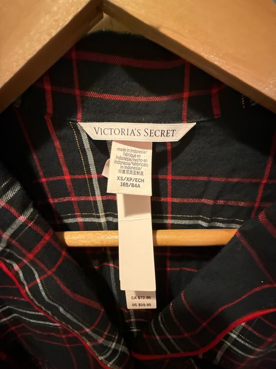 Victoria's Secret Flannel Short Pajama Set Black/Vs White/Red Yd Plaid XS 5