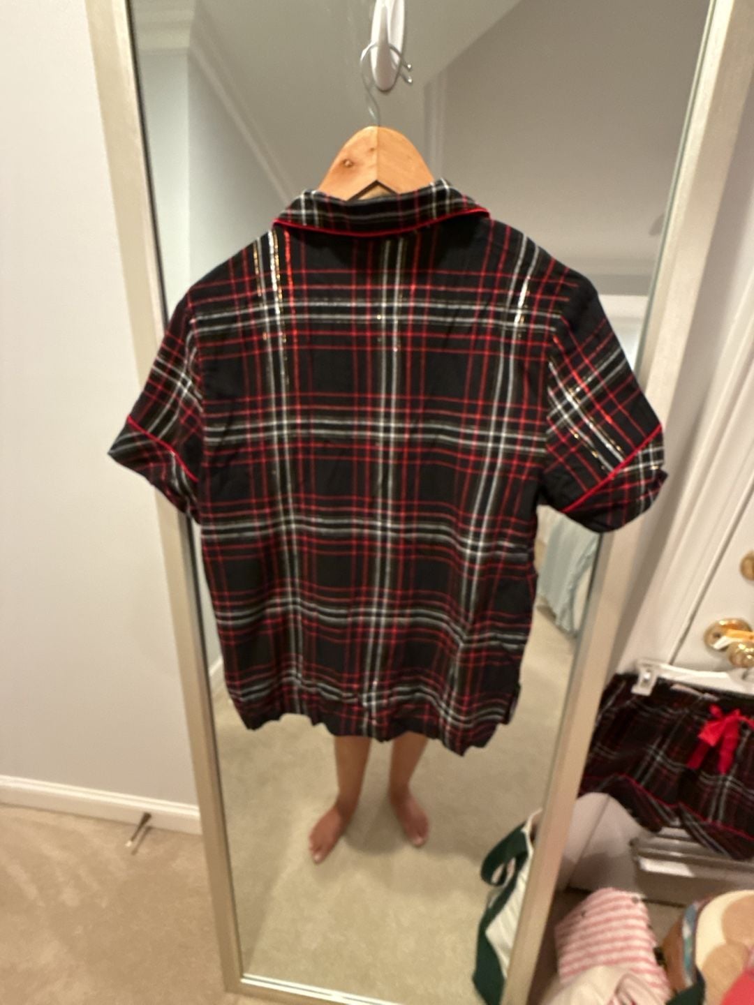 Victoria's Secret Flannel Short Pajama Set Black/Vs White/Red Yd Plaid XS 6