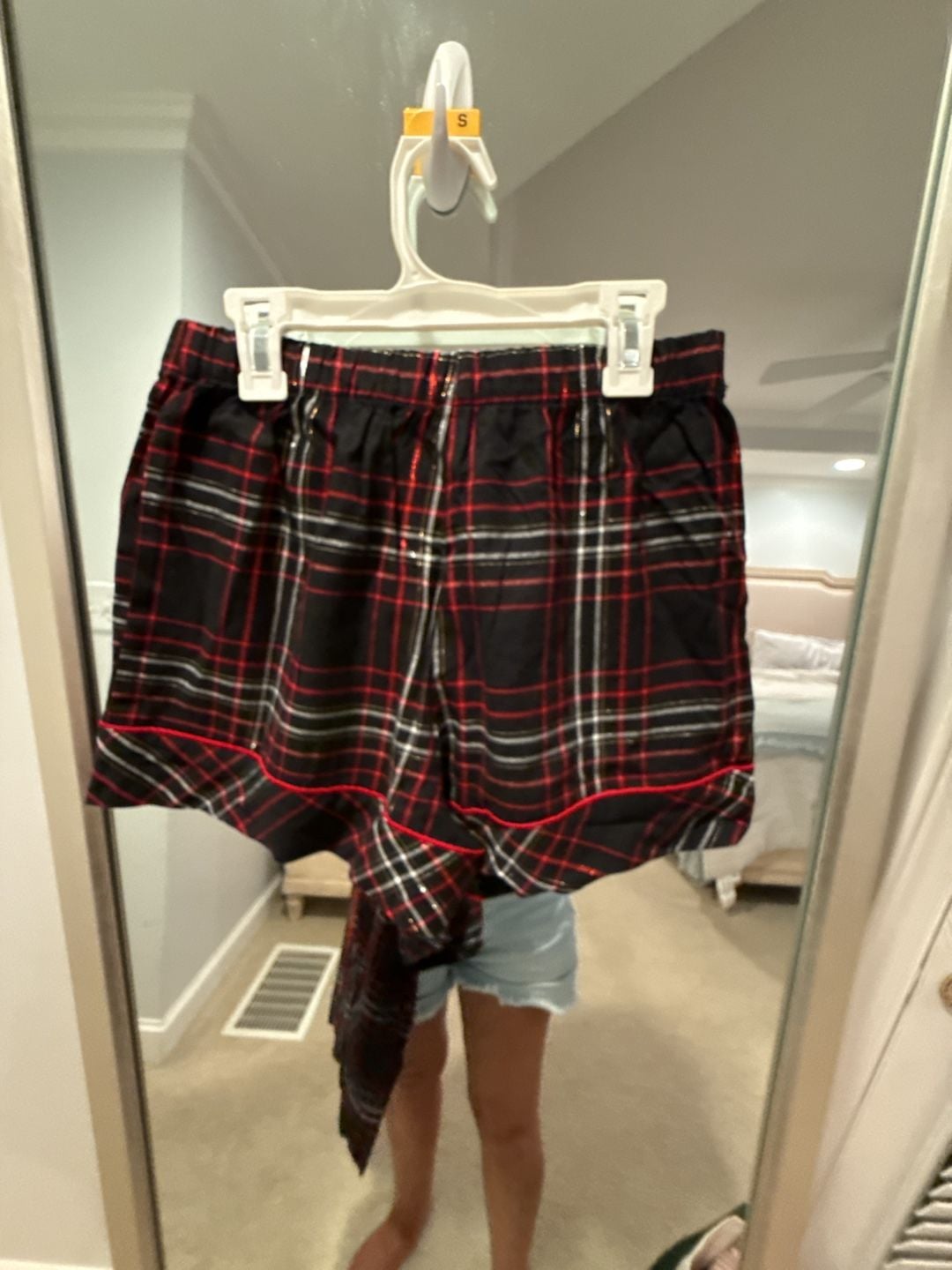 Victoria's Secret Flannel Short Pajama Set Black/Vs White/Red Yd Plaid XS 8