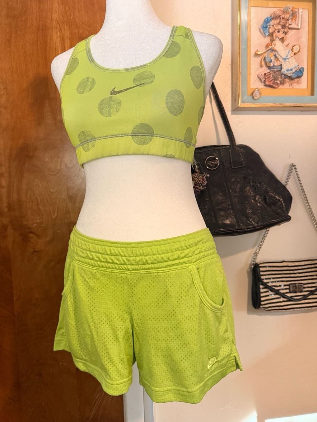 Nike Pro Sports Bra and Nike Sportswear Mesh Shorts Neon Yellow Set Size M/S 1