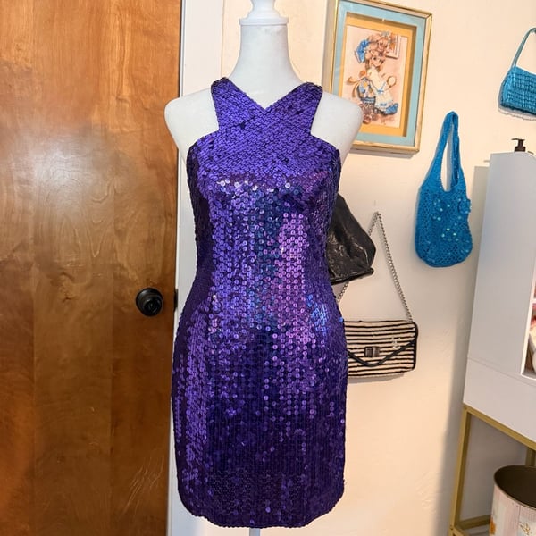 💜 Vintage Niteline Purple Sequin Mini Dress