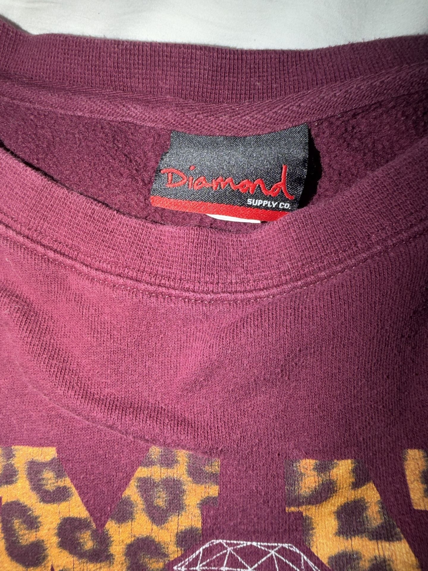 Diamond Supply Co. Maroon Leopard Logo Pullover Sweatshirt Medium 4