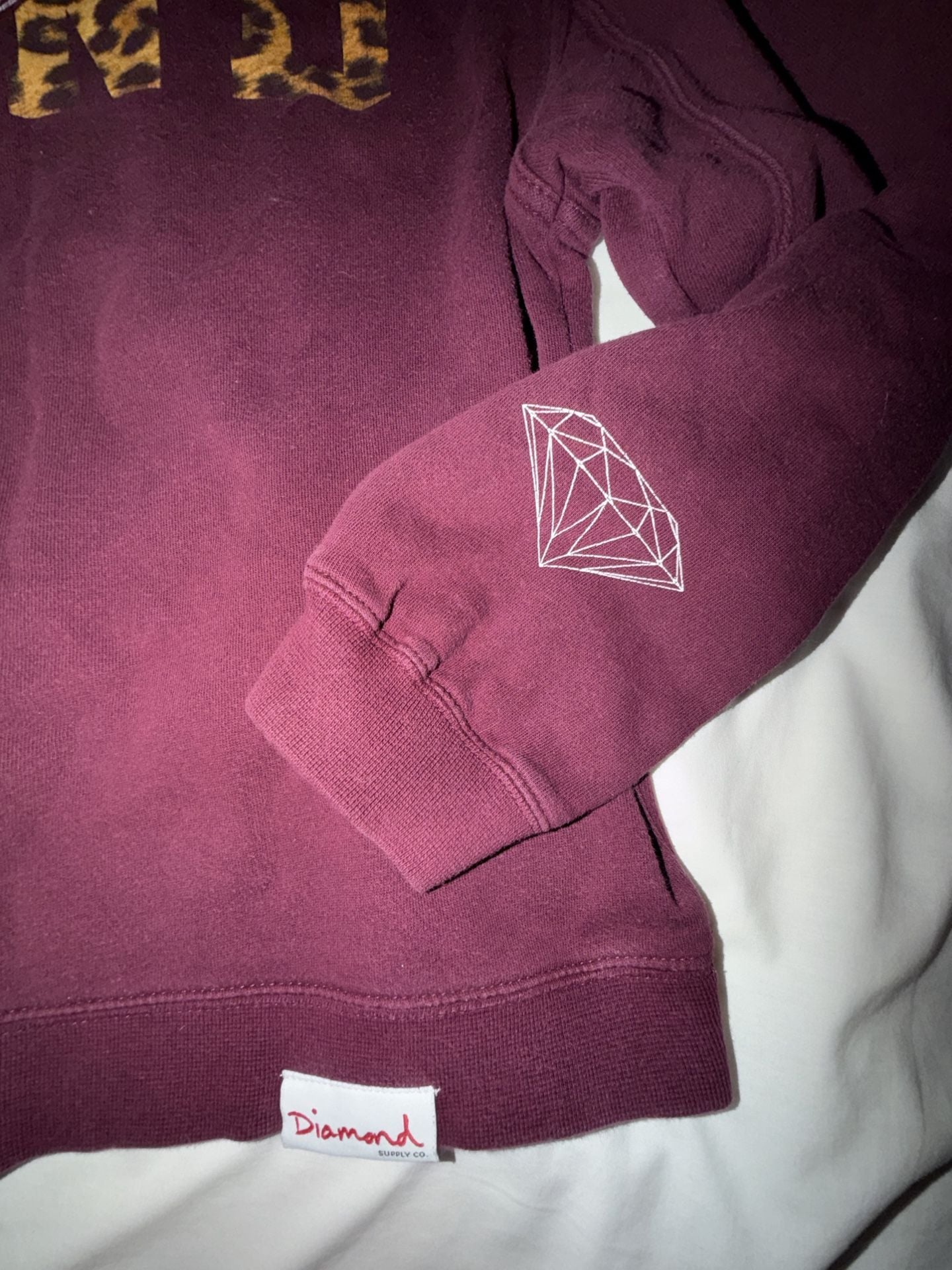 Diamond Supply Co. Maroon Leopard Logo Pullover Sweatshirt Medium 3
