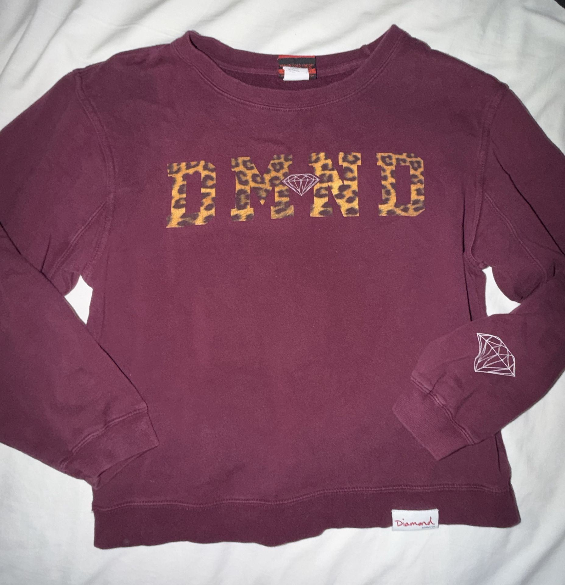 Diamond Supply Co. Maroon Leopard Logo Pullover Sweatshirt Medium 2