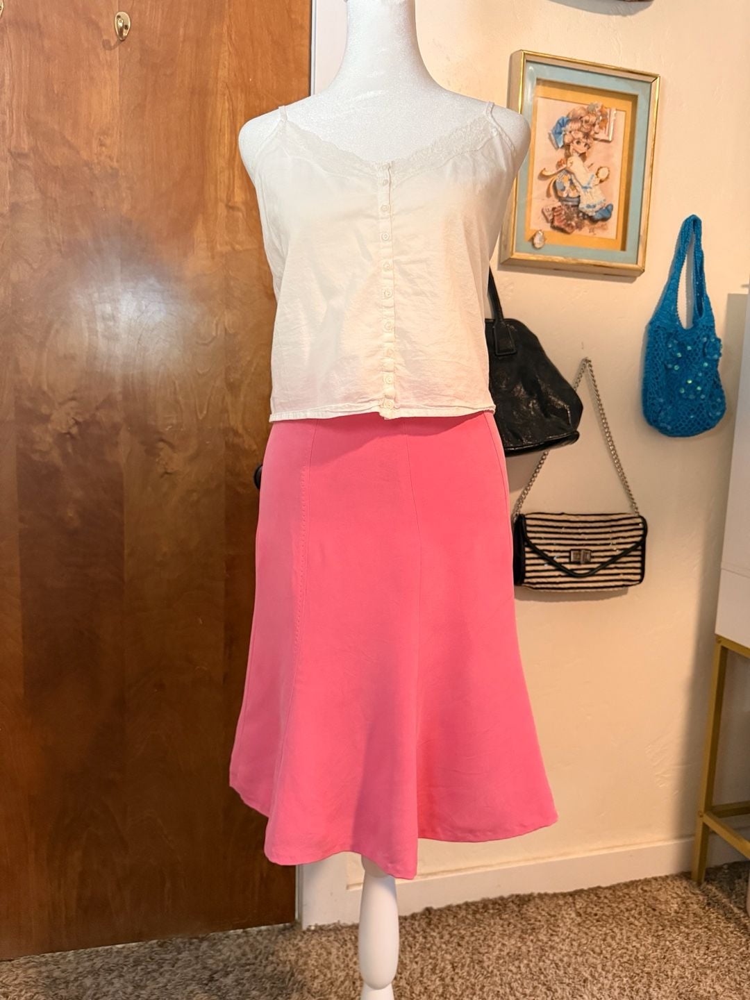 Jones New York 100% Silk Pink Midi Skirt Y2K 90s Vintage XS 2