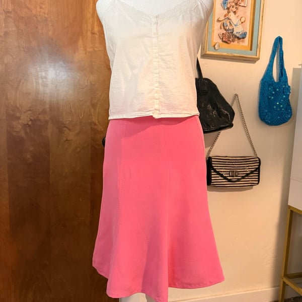 Jones New York 100% Silk Pink Midi Skirt Y2K 90s Vintage XS