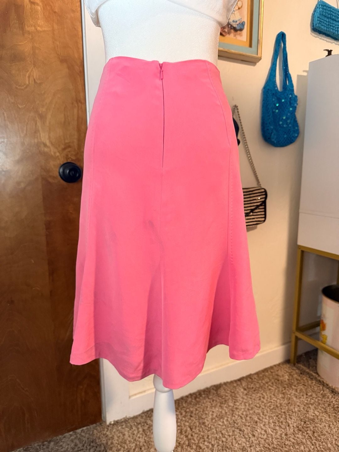 Jones New York 100% Silk Pink Midi Skirt Y2K 90s Vintage XS 3