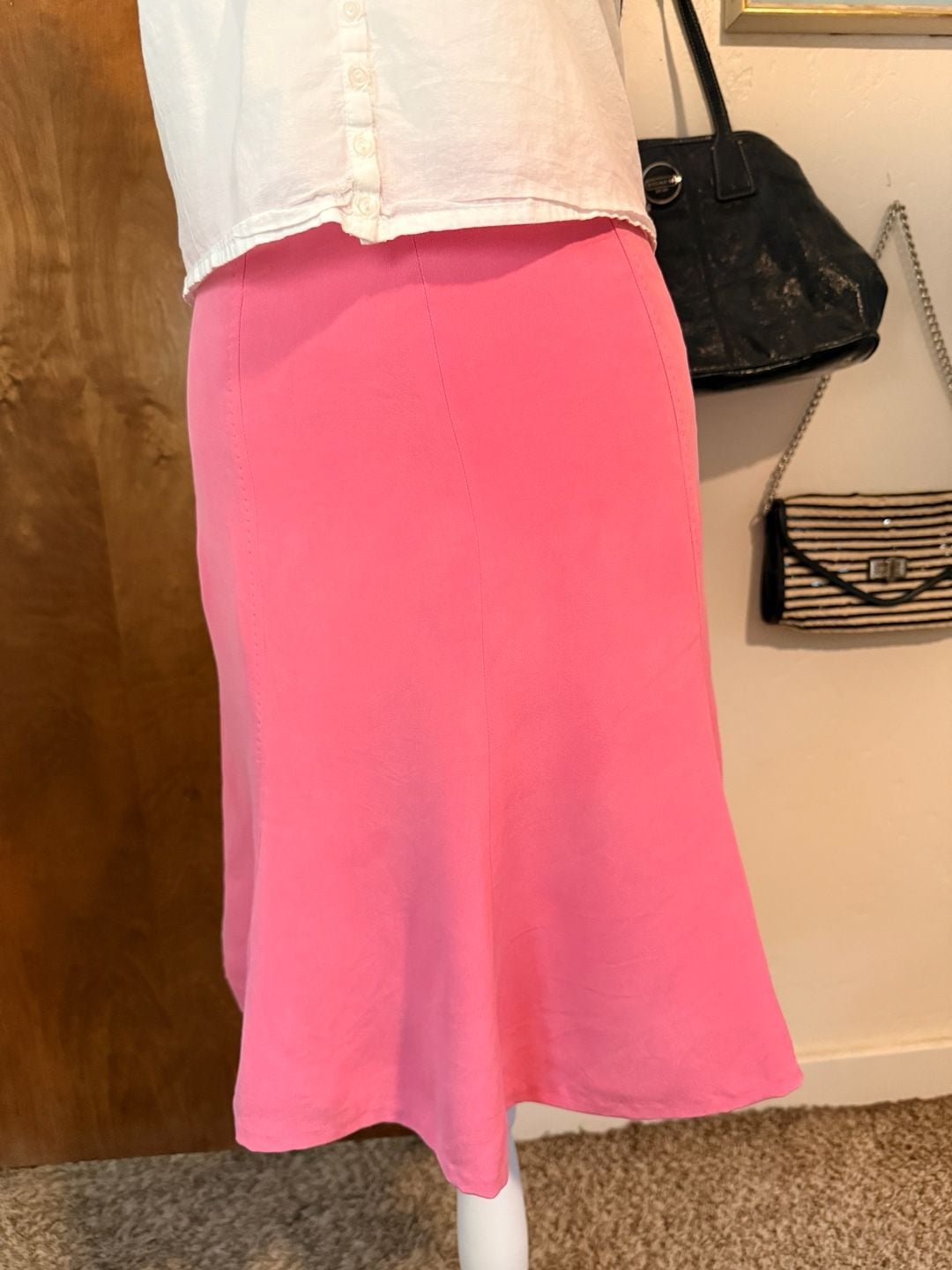 Jones New York 100% Silk Pink Midi Skirt Y2K 90s Vintage XS 4