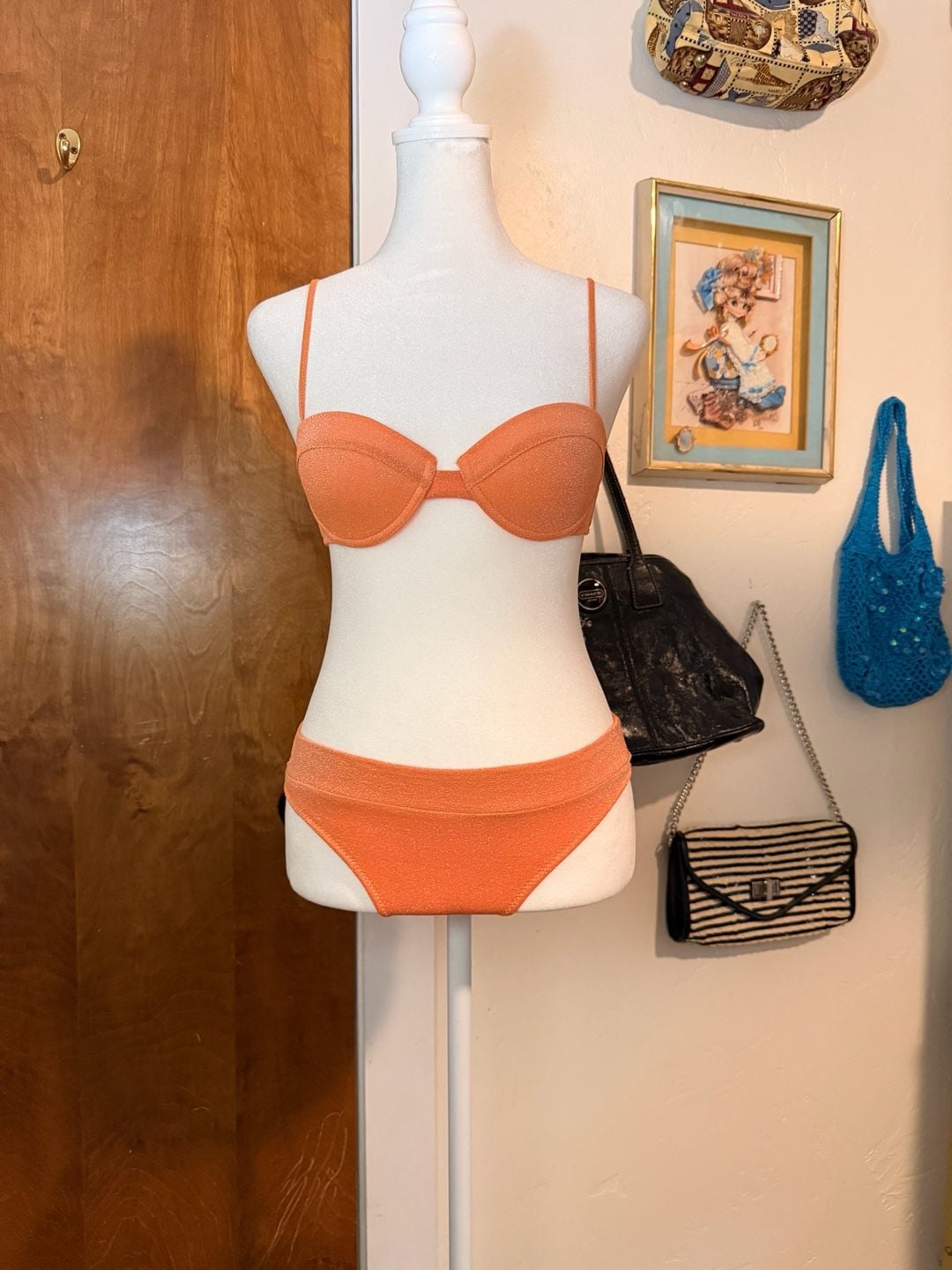 Triangle Y2K Sparkly Orange Underwire Bikini Set XS 1