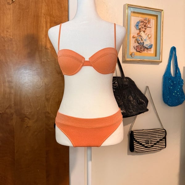 Triangle Y2K Sparkly Orange Underwire Bikini Set XS 