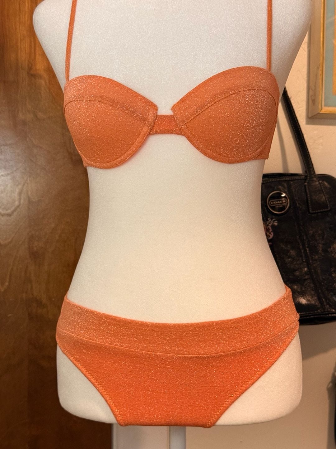 Triangle Y2K Sparkly Orange Underwire Bikini Set XS 2