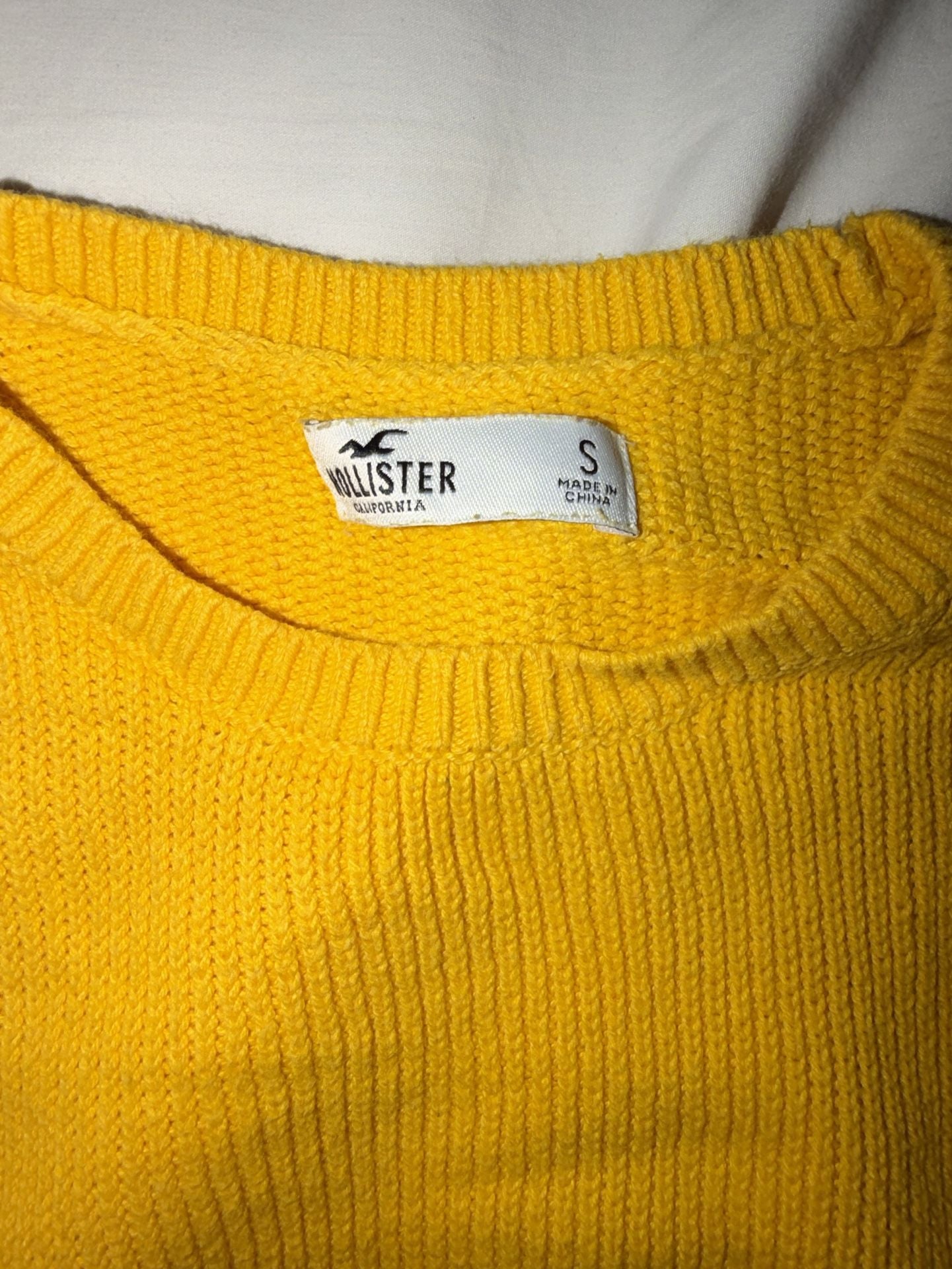 Hollister Yellow Striped Hem Long Sleeve Cropped Crewneck Knit Sweater Size S 3