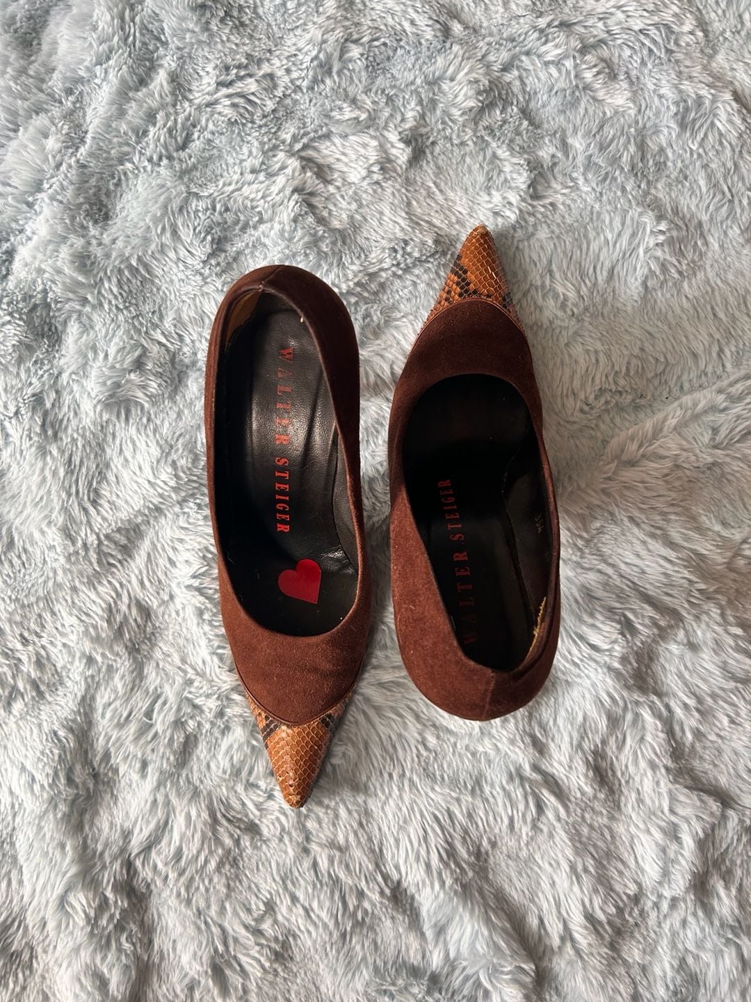 Walter Steiger Brown Suede and Snakeskin Pointed Toe Pumps 3