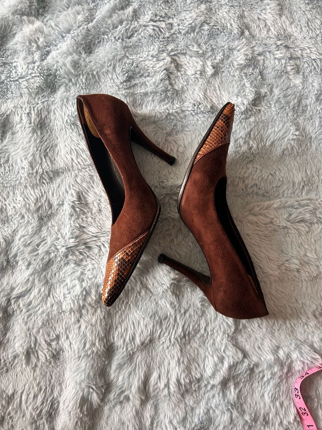 Walter Steiger Brown Suede and Snakeskin Pointed Toe Pumps 4